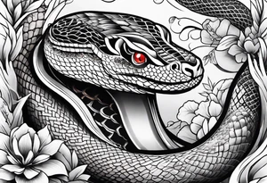 sleeve tattoo with a snake and Japanese designs tattoo idea