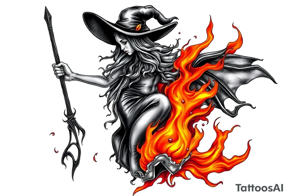 Witch in the flame tattoo idea