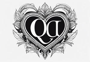 A black heart design, with the letter Q embedded in the center. tattoo idea