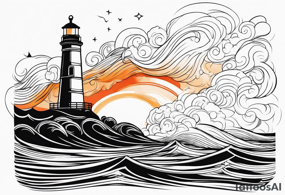 Leuchtturm 
Seil Bild 
Feuer 
Welle 
Schiff tattoo idea