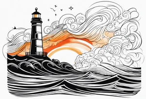 Leuchtturm 
Seil Bild 
Feuer 
Welle 
Schiff tattoo idea