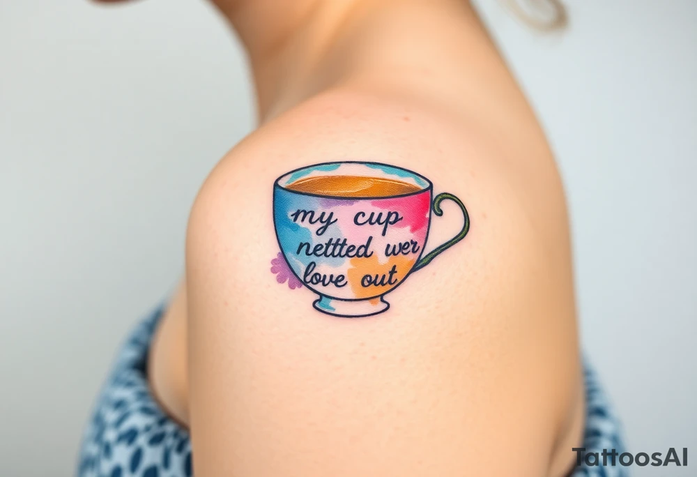 A teacup representing "my cup runneth over" with love tattoo idea