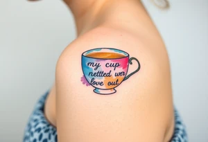 A teacup representing "my cup runneth over" with love tattoo idea