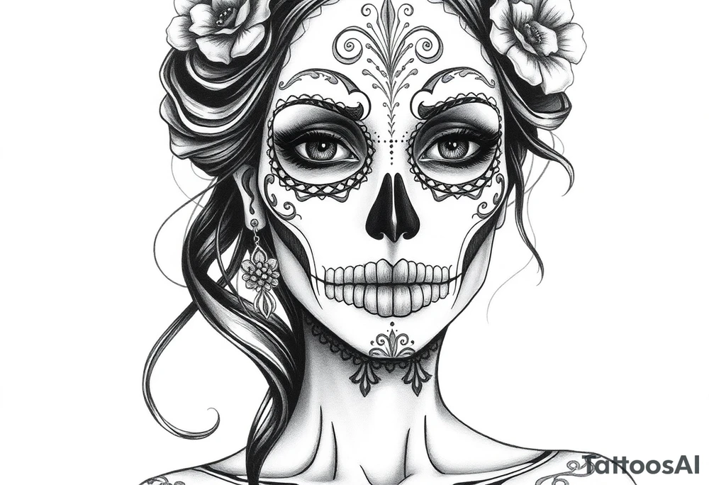 Beautiful woman sugar skull tattoo idea