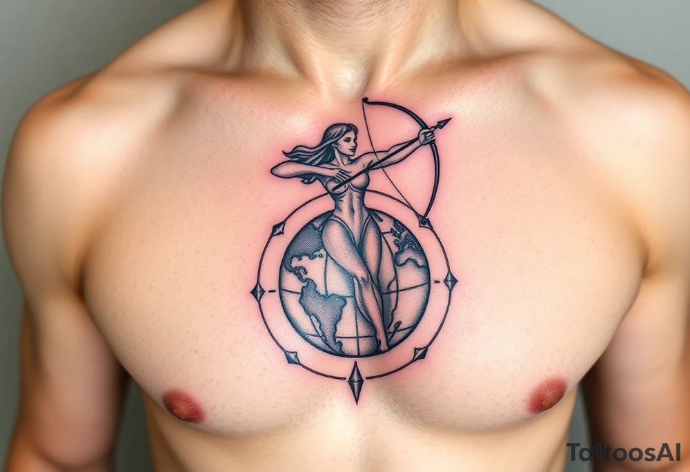 Sagittarius form hovering over the world tattoo idea