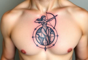 Sagittarius form hovering over the world tattoo idea