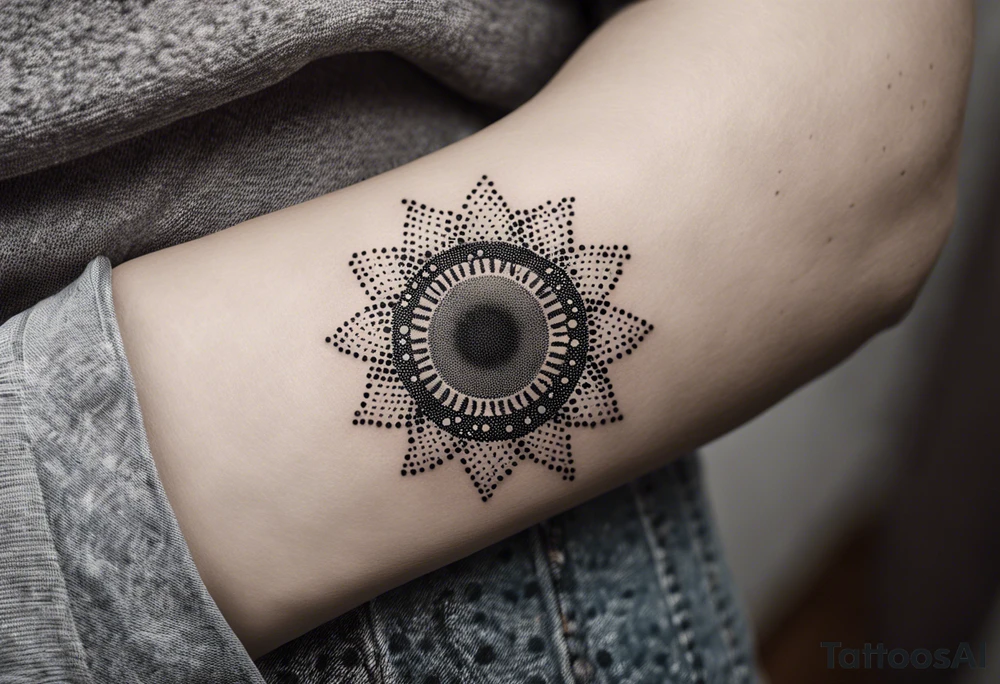 simple sun made of black dots and circles tattoo idea