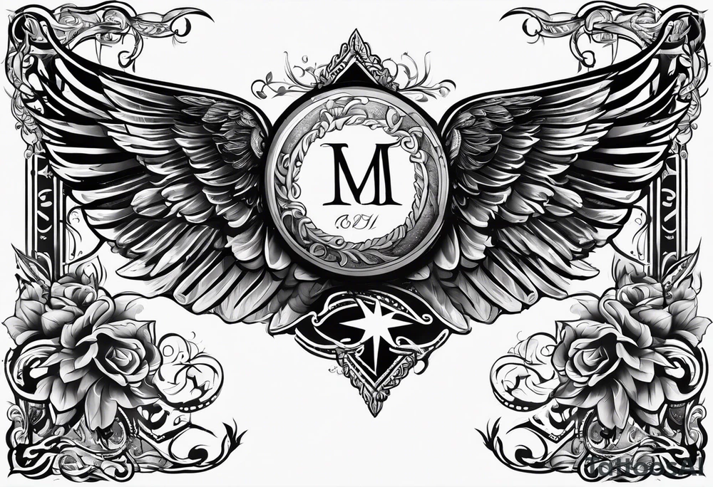 The word Glenn on a banner with angel wings tattoo idea