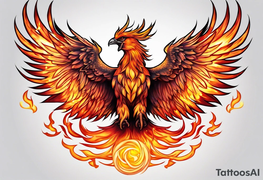 masculine phoenix on fire tattoo idea