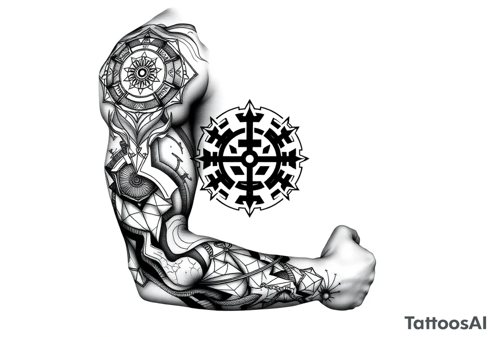 Geometry with jingjang symbol tattoo idea