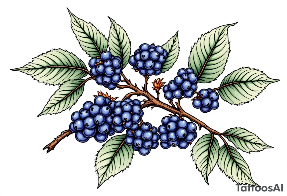 American traditional style Blackberry branch tattoo idea