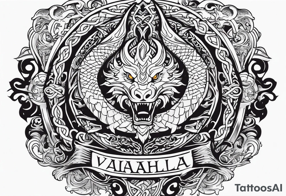 Valhalla sword shield viking ship dragon head tattoo idea Valhalla sword shield viking ship dragon head tattoo idea