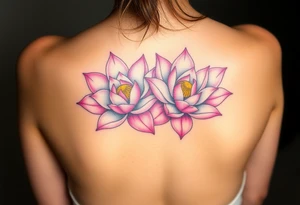 A pair of intertwined white and pink water lilies, with golden highlights on the petals, representing the harmony of two souls coming together in love tattoo idea