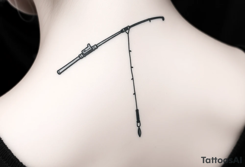 Old fishing rod with South Carolina state dangling as if caught tattoo idea