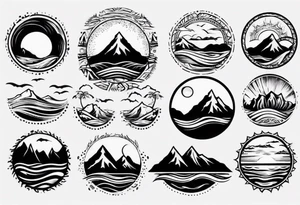 mountains, beach, waves, sunset tattoo idea