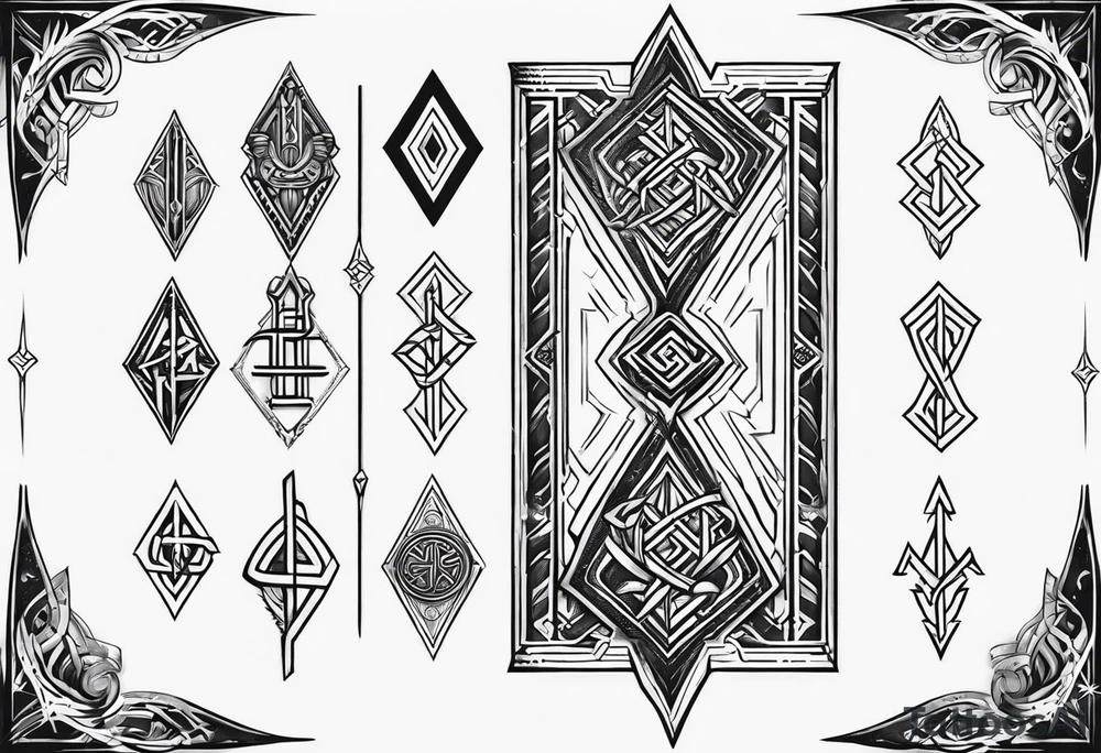 vertical rune tattoo with 4-5 symbols tattoo idea