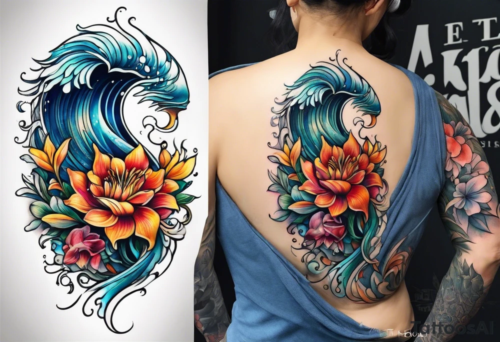 sea, flower tattoo idea