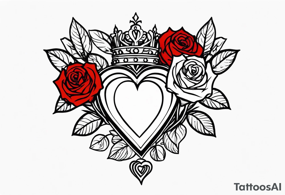 the red rose queen's crown with a heart tattoo idea