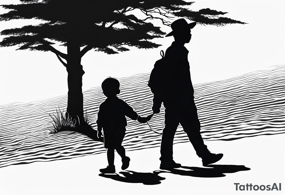 Child walking next to dad shadow of the dad is a cross tattoo idea
