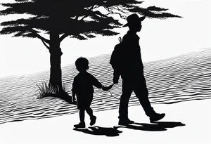 Child walking next to dad shadow of the dad is a cross tattoo idea