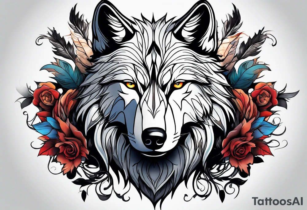 Wolf with crow tattoo idea