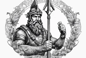 Scuba diver holding a trident of Poseidon tattoo idea