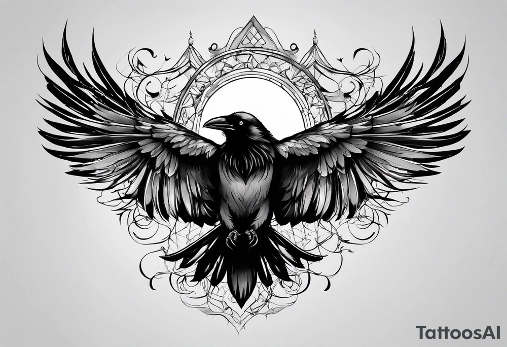 crow tattoo with wings tattoo idea