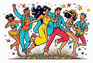 vintage beach dance party with music and confetti tattoo idea