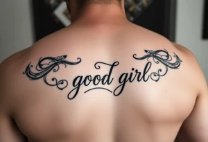 BDSM possessive butt tattoo for female with “good girl” incorporated into it dedicated to him tattoo idea