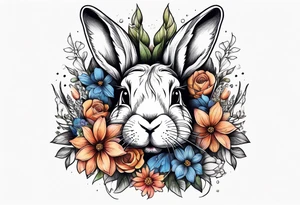 bunny head with flowers around it tattoo idea