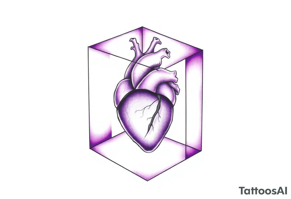 A purple cube with an anatomical heart inside tattoo idea