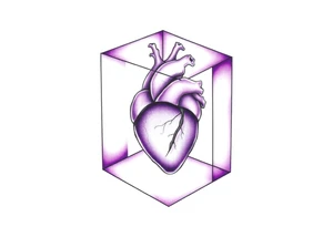 A purple cube with an anatomical heart inside tattoo idea