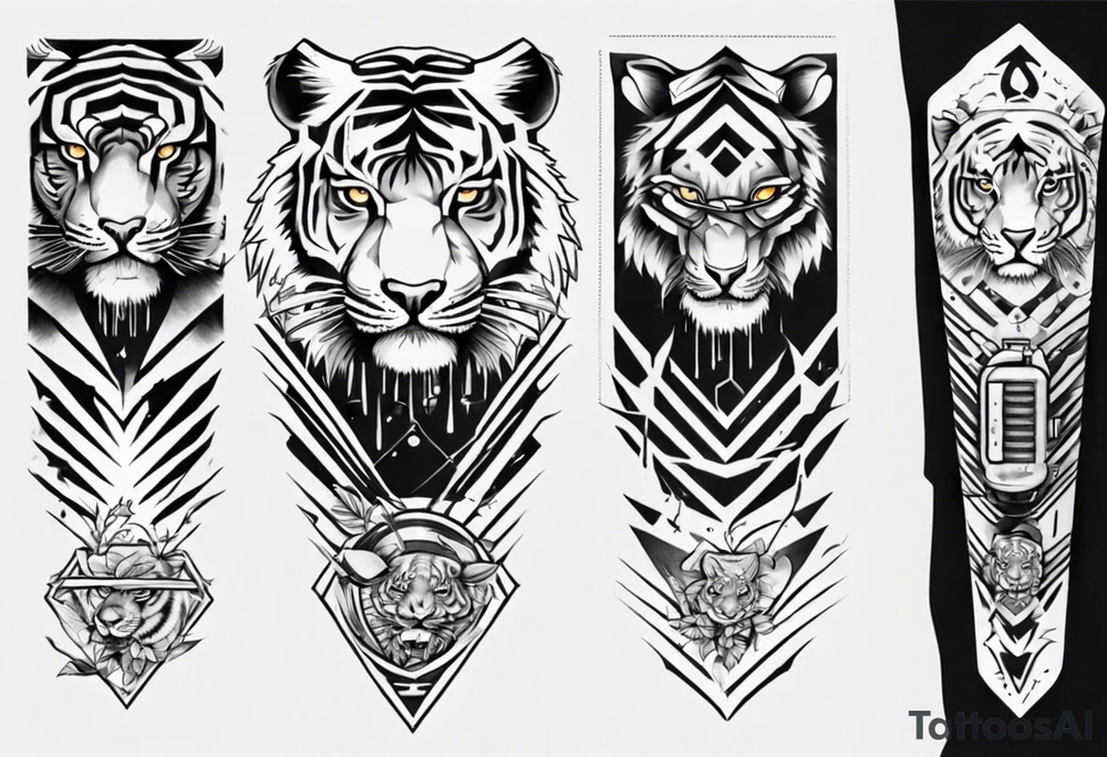 Forearm sleeve tattoo with a tiger and electricity tattoo idea