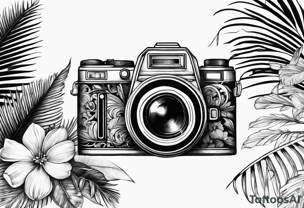 wave,, flower, palm, camera tattoo idea