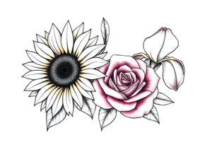 Sunflower,iris and a Rose flowers tattoo idea