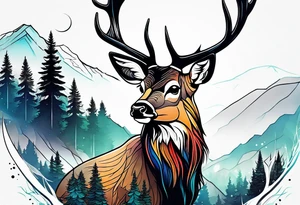 deer head  mountain forest tattoo idea