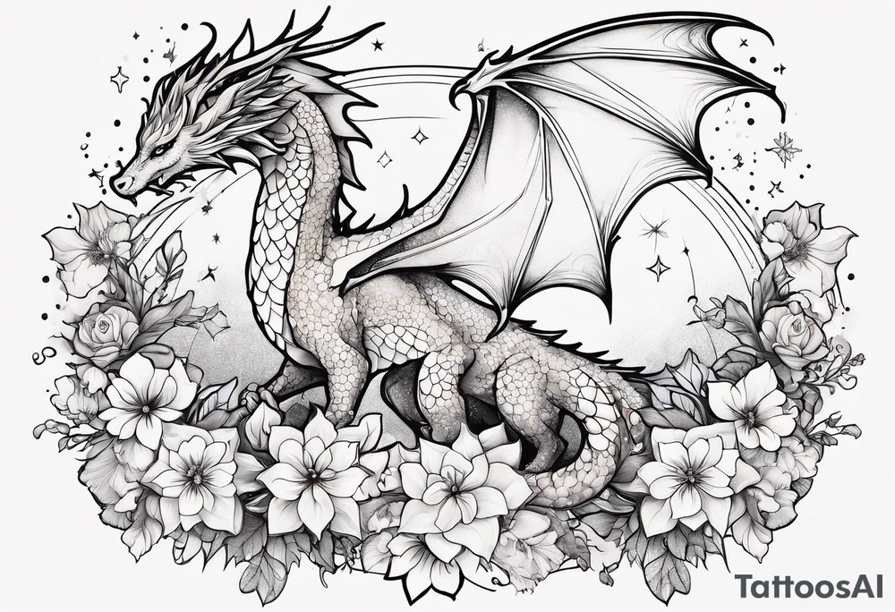 Constellation, wing , snow , cross , dragon female japan kawaii , flower tattoo idea