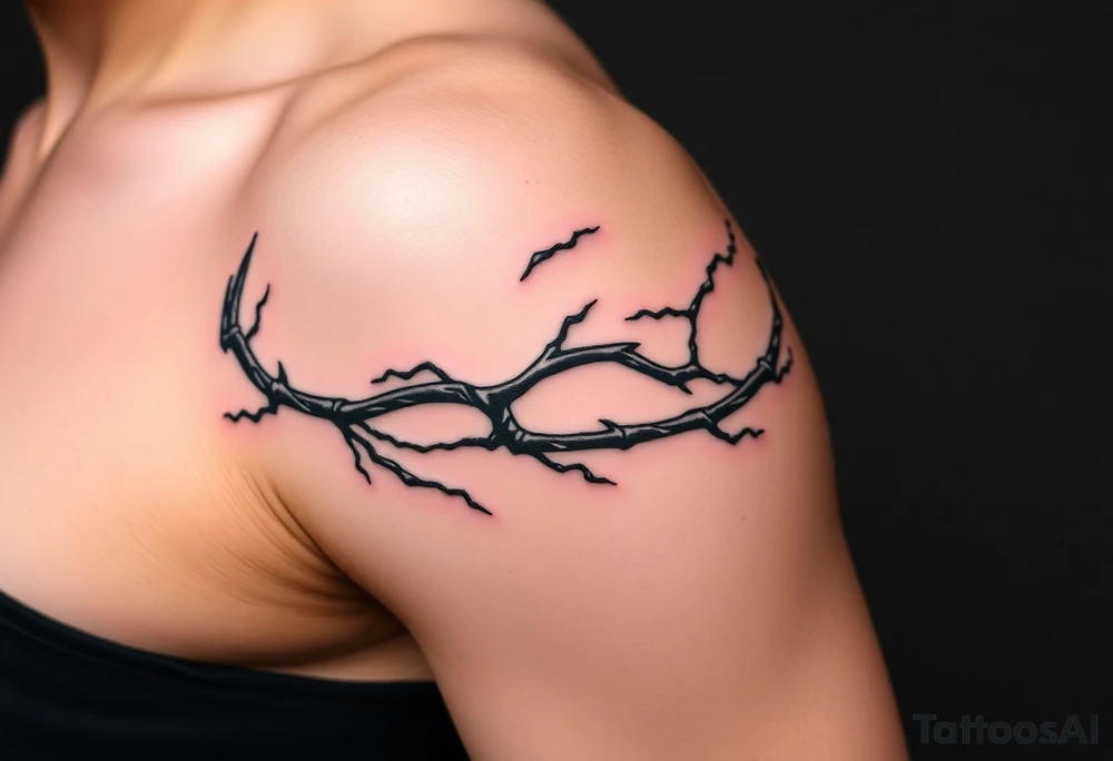 I want a tattoo inspired by the character Izuku midorya from my hero academia. I want his black whip and lighting across my bicep, shoulder and leading slightly to my traps. I want it to be sharp. Not lacking or cringy. Sharp. I don’t want the character or the characters arm. I want the black whip and lighting. tattoo idea