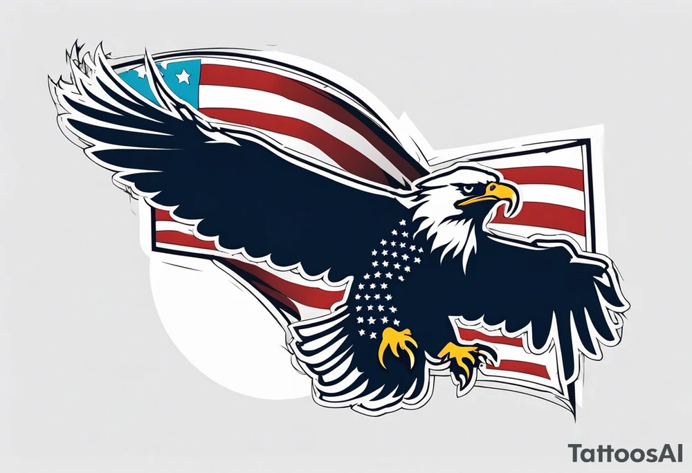 eagle flying holding American flag with beak tattoo idea