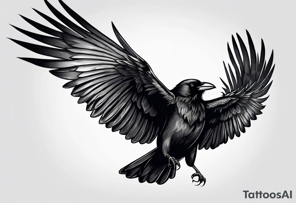 Crow flying staring facing front with wings wide open should be old school tattoo idea