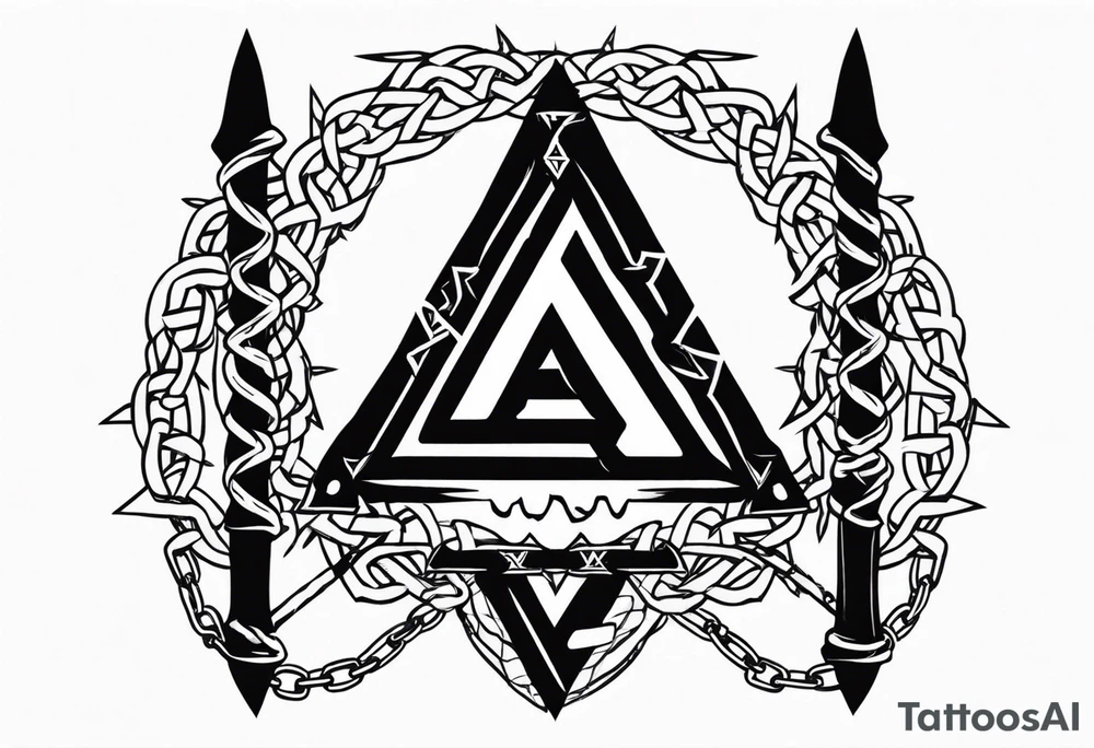 Valhalla sword shield axe barbed wire chains valknut fire tattoo idea Valhalla sword shield axe barbed wire chains valknut fire tattoo idea
