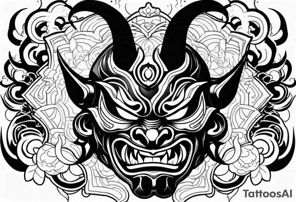 oni mask, dark, japanese tattoo idea