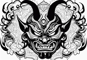 oni mask, dark, japanese tattoo idea