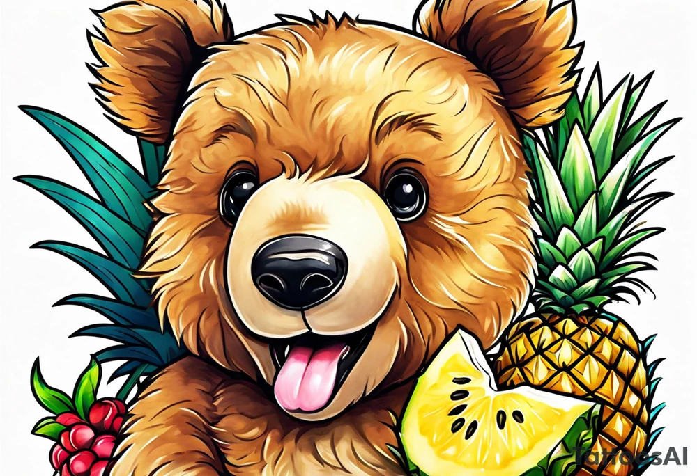 Teddy bear loves pineapple tattoo idea