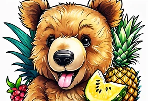 Teddy bear loves pineapple tattoo idea