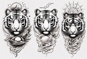 Tiger sleeve tattoo with lightning and the sun
Forearm sleeve tattoo idea