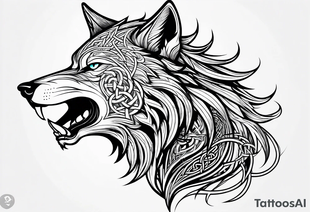 Side view Angry celtic wolf tattoo idea