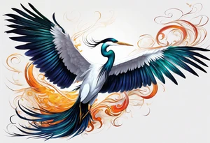 phoenix 
chinese 
egret
long tail 
elegant 
wings down
long neck
long feathers
in flight tattoo idea