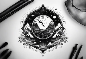Time fading away surrounded by dark mist and galaxies tattoo idea