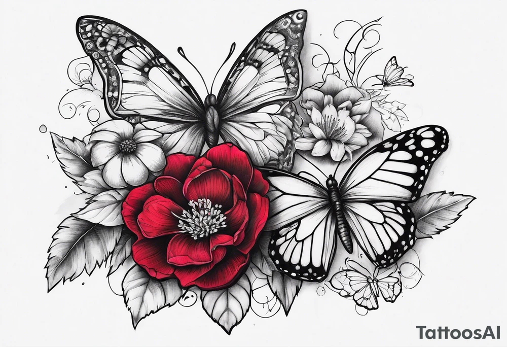 Flowers with "Ruby" and butterflies around it tattoo idea Flowers with "Ruby" and butterflies around it tattoo idea